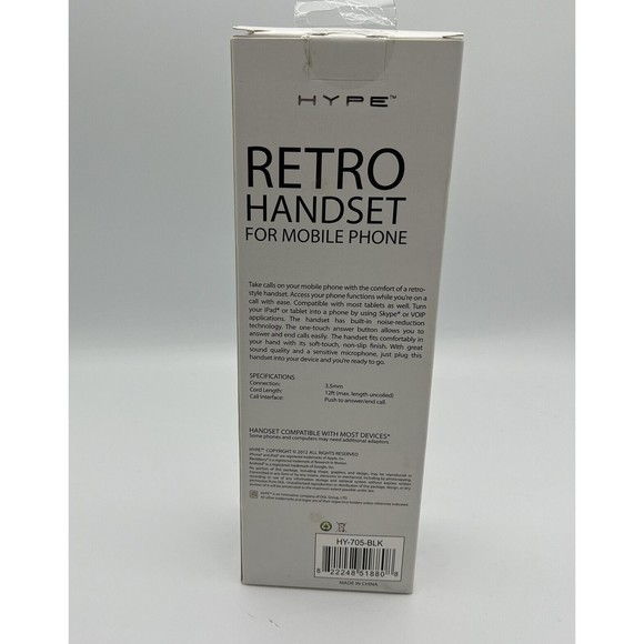 Hype Retro Handheld Handset for Mobile Phone One Touch Answer HY 705 BLK Black - Picture 3 of 6